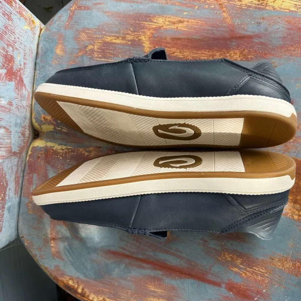 OluKai Kākaha Nia Men's Leather Slip On Loafers Mood Indigo Blue Size 13